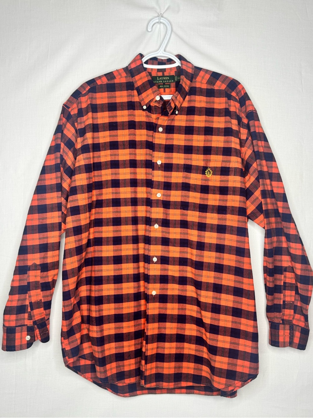 Lauren Ralph Lauren Men Plaid Button Down Long Sleeve Shirt XL Crest Logo Cotton